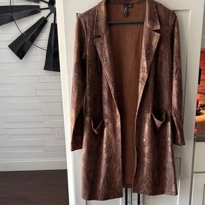 Elegant Brown Snake Print faux leather Jacket